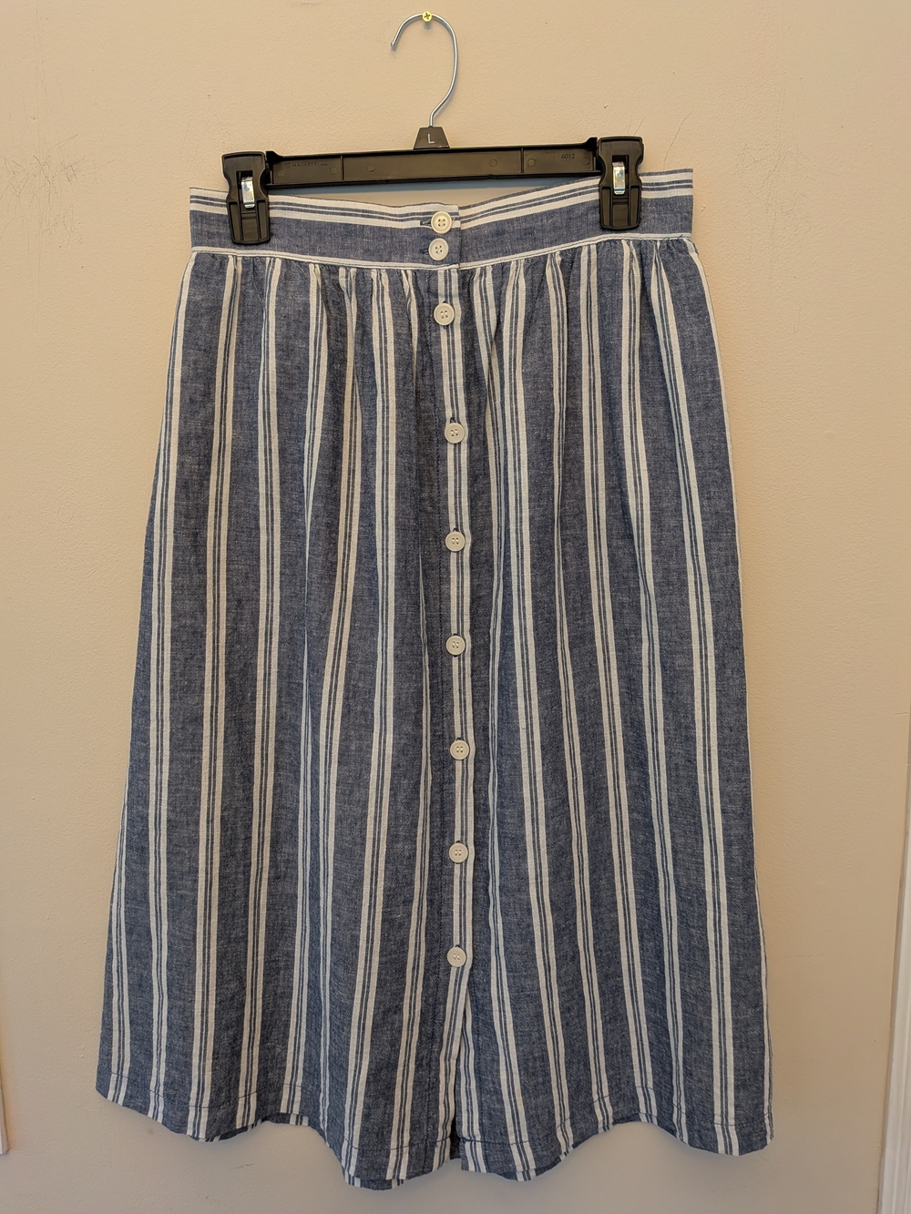 Max Studio Linen Cotton Striped Button Front Midi Skirt Size M - Picture 2 of 9